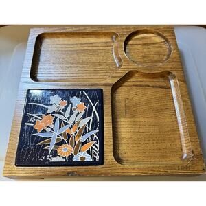Vintage MCM Wooden Snack Serving Tray w/ Ceramic Tile Trivet 10x10